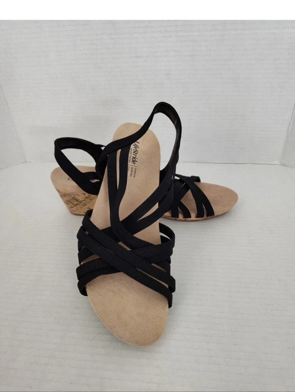 LifeStride Mallory Women's Strappy  Cork Wedge Sandals Size 10 Slingback